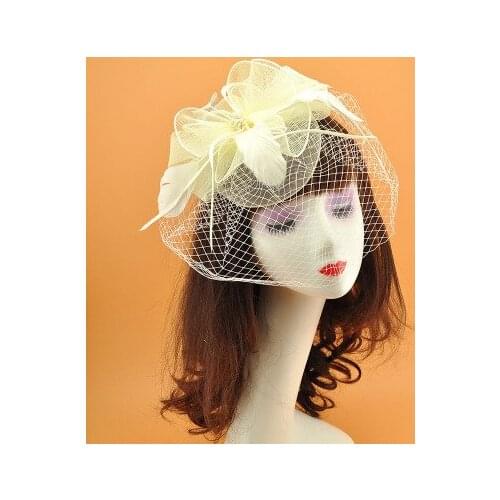 Free Shipping Fascinator Bride Face Veils Wedding Bridal Fashion Women Mesh Hat Feathers Hair Accessories Party Hat Female Cap