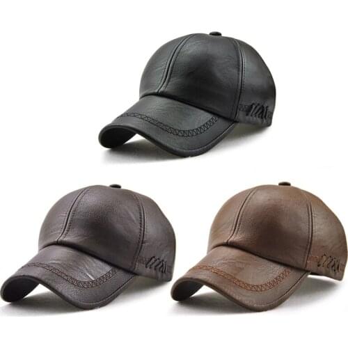 Adjustable Size Autumn Winter Baseball Cap New PU Leather Hat For Men Women Fashion Middle Aged And Old Mens Cap
