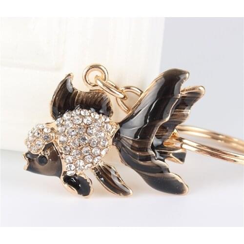 Lovely Black Goldfish Cute Crystal Charm Purse Handbag Car Key Keyring Keychain Party Wedding Birthday Gift