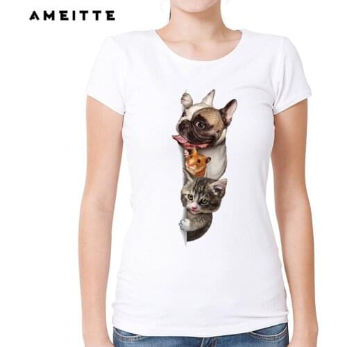 Funny Cute Dogs and Cats/Hamster/Budgerigar Print T-Shirt Womens Animals Pet sitting T Shirt Fashion Hipster Female Tops Tee