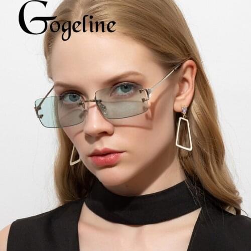 Gogeline 2020 Rimless Fashion Rectangle Sunglasses Women Small Lens Sunglasses Classical Alloy Metal Sun Glasses Men UV400 Pink