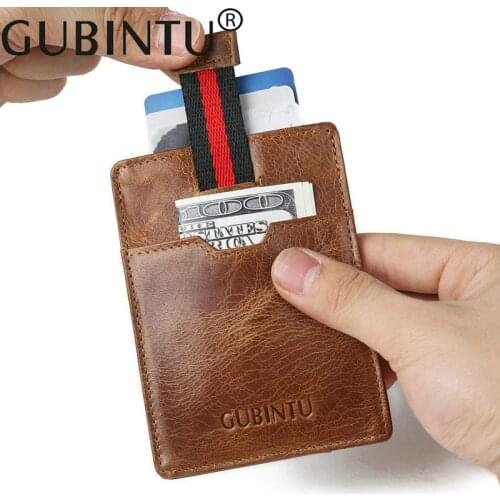 GUBINTU Mens Card Holders Genuine Leather Rfid Credit Card Holder for Man Brown Thin Man Card Case Slim Card holders