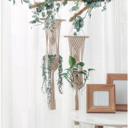 Nordic Cotton Woven Rope Basket Flower Pot Net Hanger Ornament Wall Hanging Home Garden Wall Decor Plant Hanger