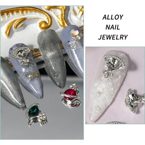 Diy Nails Art Fancy 9 Colors Stone Metal Planet Design Nail Rhinestones Metal Charms Nail Art Jewelry Acrylic Nail Stones Gems