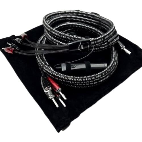Pair K2 Speaker Cable Solid PPS Silver 72V Carbon DBS Series 1000 Banana To Spade Plug Bi-wire HiFi Audio Line
