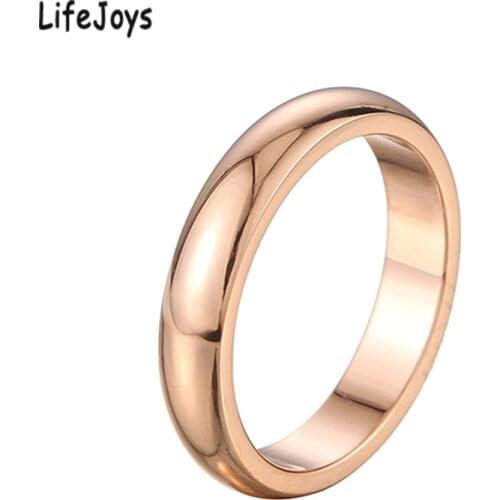 4mm Ring Stainless Steel Simple Shiny Rings For Women Cute Minimalist Finger Jewelry Rose Gold Silver Color Smooth Size 4 To 10