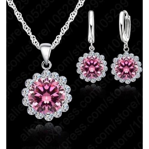 Wholesale Price Wedding Jewelry Set 925 Pure Silver Cubic Zircon Necklace Pendant/Earrings Fashionable Women Set