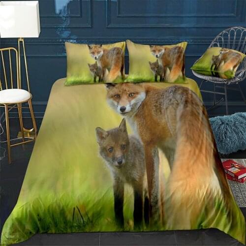 Animal Fox Quilt Cover Pillowcase 3Piece Comforter Bedding Set With Pillow Case Single Double Duvet Cover Home Decora