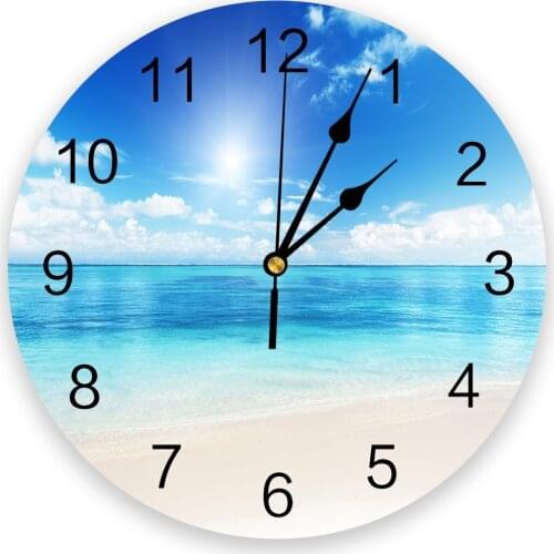 Ocean Beach Nature Landscape Sunlight Round Wall Clock Creative Home Decor Living Room Quartz Needle Wall Clocks Hanging Watch