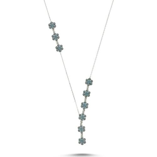 KUTAYDAN Nano Opal Cubic Zirconia Snowflake Y Necklace 925 Sterling Silver