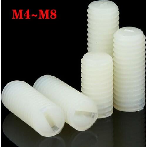 M4 M5 M6 M8 White Nylon Slotted Grub Set Screws Plastic Flat Point Headless Slotted Screws Bolts