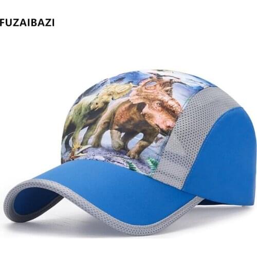 FUZAIBAZI Fashion Summer Boys Girls Baseball Cap New Dinosaur Child Adjustable Size Quick-Drying Cap Sun Protection Mesh Caps