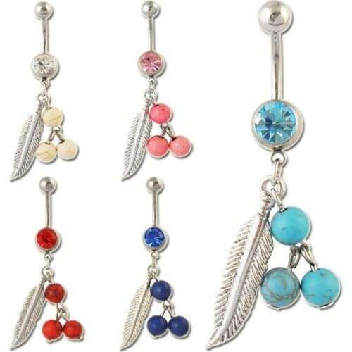 Fashion Sexy Beads Metal Leaf Belly Ring for Women Body Piecing Jewelry