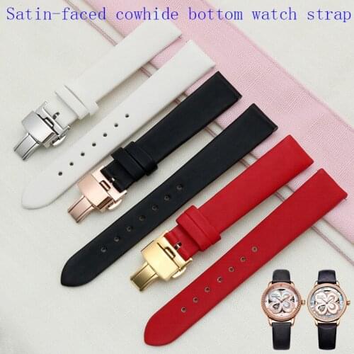 Fashion womens spun silk leather bottom watch strap for Chopin Dior PIAGET FIYTA 14mm16mm Red Whit Black Watch wrist strap belt