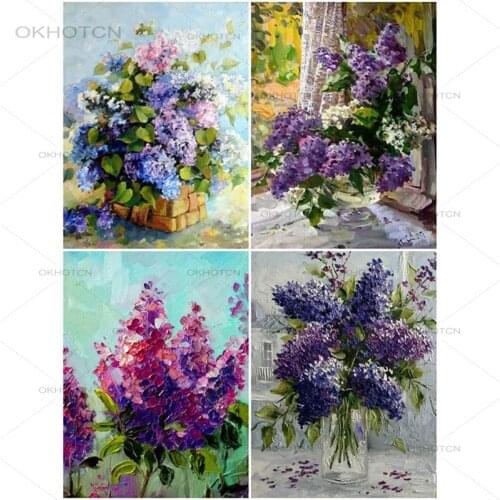 Mosaic Diamond Painting Purple Lilac Flowers Art Mural Abstract Style Wall Art Diamond Painting For Living Room Home Decoration