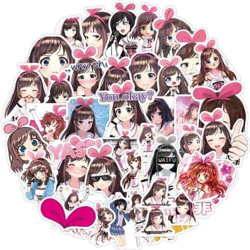 50Pcs Kizuna AI Girls Kawaii PVC Waterproof Fun Stickers For Bicycle Motorcycle Skateboard Bicycle Laptop Suitcase Car Helmet