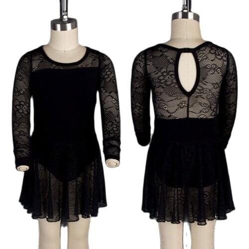 Drop Shipping Long Sleeves Lace and Cotton Material Skirted Leotard for Girls Ballet Dancing 01D0092