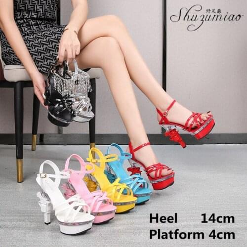 Cross Narrow Band Stripper Ladies Fringe Super High Heel Model Sandals 14 CM Party Club Walking Show Large Size Womens Shoes