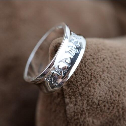 Thai Silver Ring S990 Fine Silver Wholesale Buddhist Sixth Mantra Concave Archaize Style Lovers