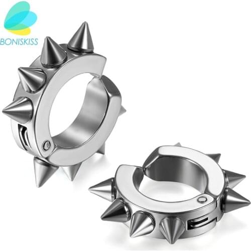 Boniskiss Spike Rivet Earrings Men Clip Earrings No Hole Stainless Steel Without Piercing Fake Piercing Punk Earrings For Women