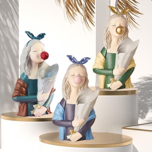 Nordic Chic Cartoon Girl Flower Vase Sculpture Home Office Decor Ornament