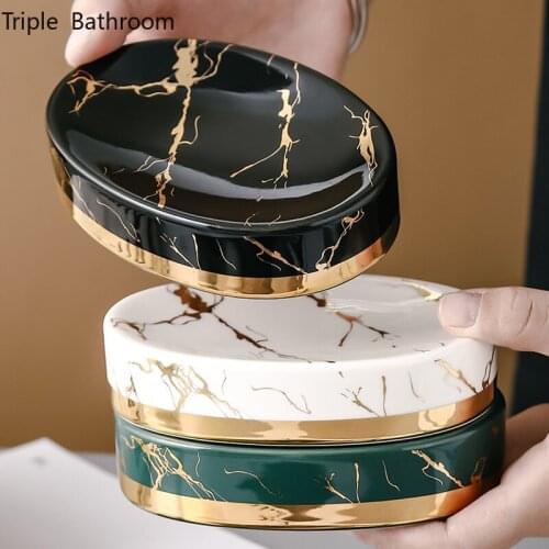 Light Luxury Soap Box Ceramic Marbling Round Shape Household Bathroom Storage Soap Packaging Boxes Organizer Kitchen Accessories