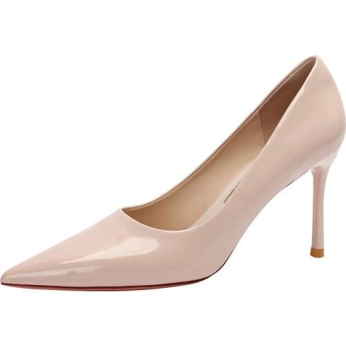 High Quality Patent Leather 8 CM Heels for Women Fashion Elegant Pointed Toe Ladies Pumps Female Wedding Party Office Shoes