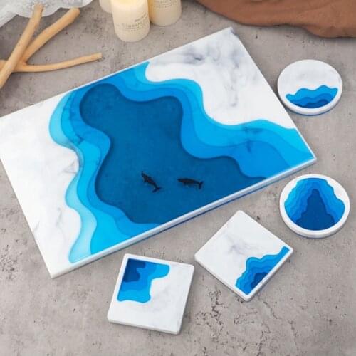 Creative DIY Crystal Epoxy Resin Mold Irregular Tray Ocean Terraced Landscape Coaster Mirror Silicone Mold Resin Craft