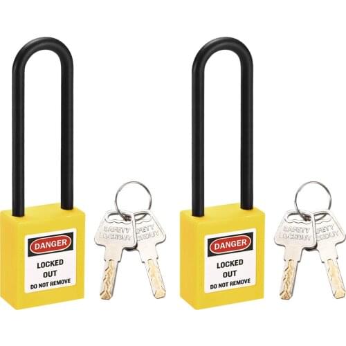Uxcell 2 pcs Lockout Tagout Safety Padlock 3-Inch Nylon Shackle Keyed Different Yellow