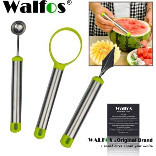 WALFOS Vegetable and Fruit Carving Tools Stainless Steel Melon Baller Fruit Carving Knife Double Side Melon Scoop