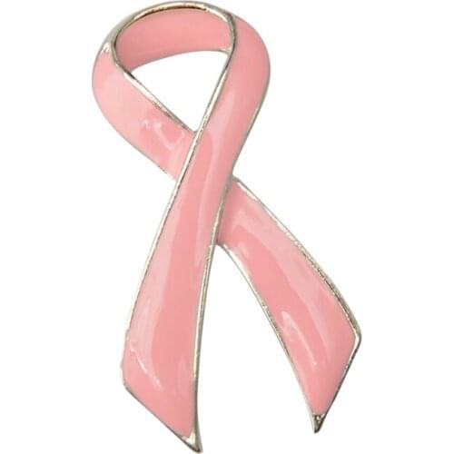 Pink Enamel Breast Cancer Awareness Ribbon Brooch Lapel Pin Women Fashion Corsage