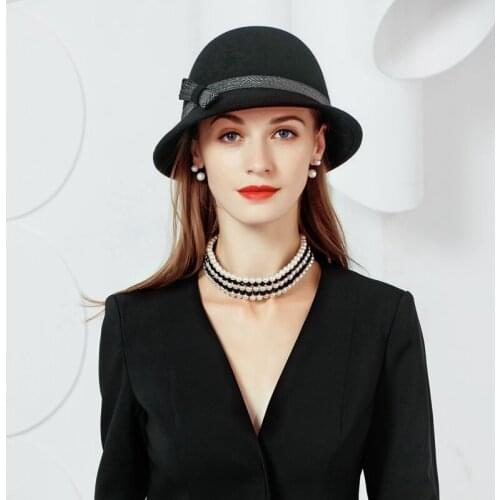Wool Church Dome Hat Women Vintage Fedoras Hat Autumn Winter Derby Cap Fashion Handmade Beads Autumn and Winter Cap B-7448