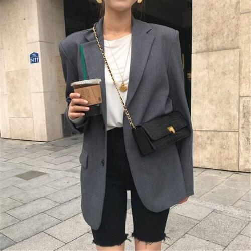 Women Fashion Casual Grey Blazers New Autumn Elegant Retro Slim Jackets Vintage Office Lady Workwear Female Chic Blazer Cardigan