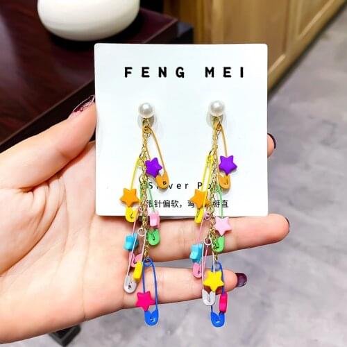 Wholesale Korea Style Girl Earrings Color Star Long Tassel Cute Drop Earrings for Women Fashion Jewelry Accessories Wholesale