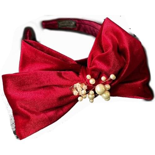 Vintage Velvet Bowknot Hairband Hair Clip For Women Handmade Luxury Pearl Bow Bride Headwear Wedding Cocktail Church Headdress