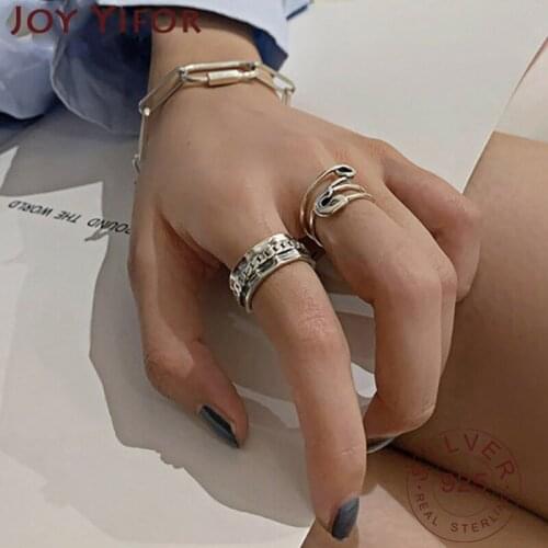 INS Fashion 925 Sterling Silver Rings for Women Creative Vintage Punk Chain Multilayer Geometric Party Jewelry Gifts