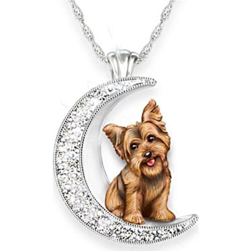Fashion silver crystal moon dog necklace elegant lady Pendant Necklace Fashion Accessories Valentines gift valentines necklace