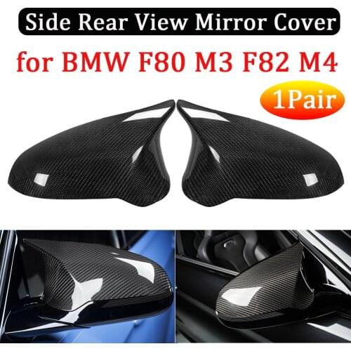1 Pair Car Door Side Rear View Mirror Cover Replacement for BMW F80 M3 F82 M4 Carbon Fiber/Black