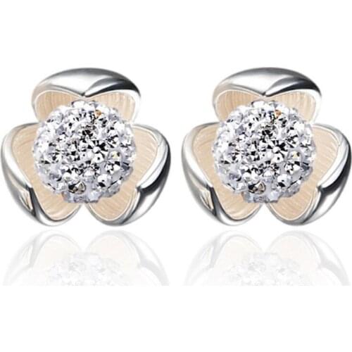 1 Pair Womens Lucky Clover Spherical Full Inlaid Rhinestones Ear Stud Earrings Fashion Jewelry E0245