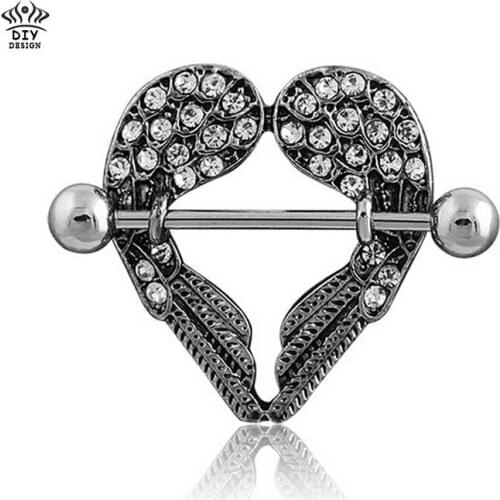 2 piece Stainless Steel Angel Wings Bar Barbells Silvery Piercing Nipple ring Angle Wing Nipple Shield Rings
