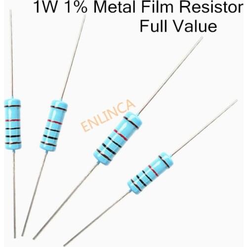 20pcs 1W Metal film resistor 1% 1R ~ 1M 2R 10R 22R 47R 100R 330R 1K 4.7K 10K 22K 47K 100K 330K 470K 1 2 10 22 47 100 330 ohm
