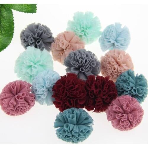 Candy color stretch mesh Floral diy children hair accessories pendant clothing Material 30pcs Round Chiffon Balls 25mm 40mm