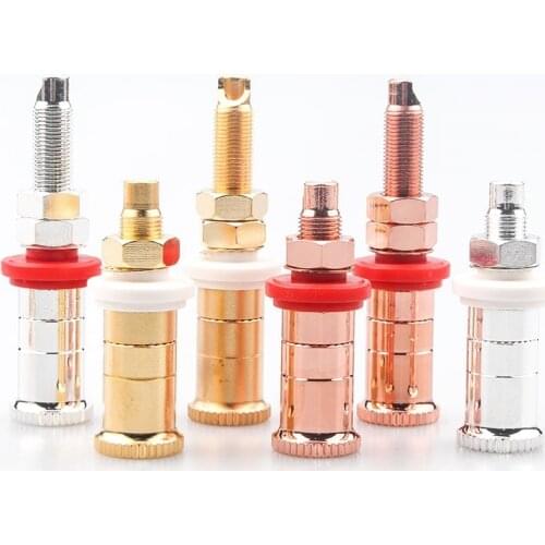 Copper Binding Post Sand-plated Gold / Silver-plated / Red Copper Wiring Long & Short Posts Speaker Cable Accessory 4Pcs