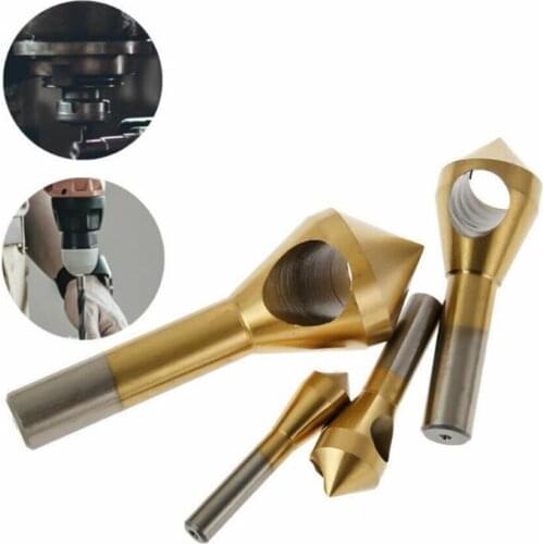 4pcs Titanium-plated Oblique Hole Chamfer 90 Degree Single Hole Deburring Round Shank Countersink High Speed Steel Drill Bit