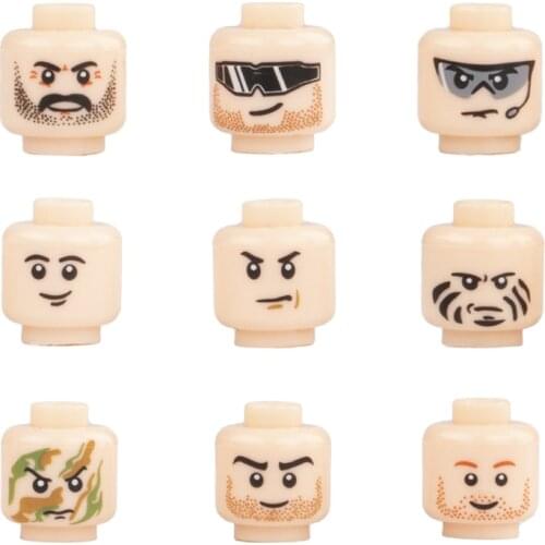 Wholesale MOC City Accessories Building Blocks Minifigs Face Heads Block Military Soldier Figure Parts Brick Toys