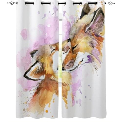 Watercolor Fox Father Love Windows Curtains For Living Room Bedroom Decorative Kitchen Curtains Drapes Treatments