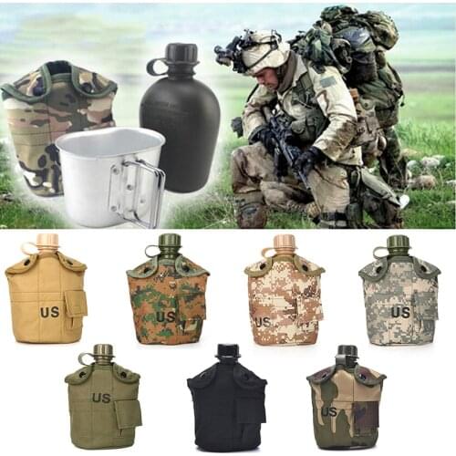 Aluminum Military Army Flask Wine Water Bottle Cooking Cup Hiking Kettle Outdoor Tools 1L