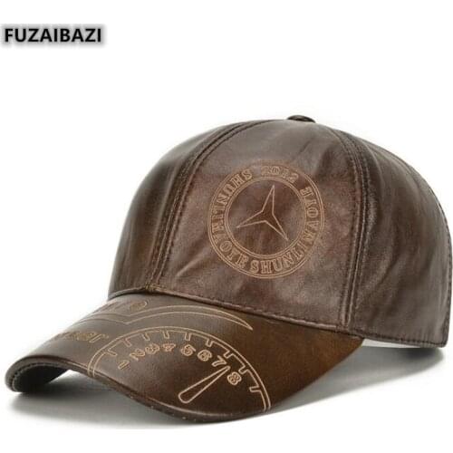 FUZAIBAZI New Mens Genuine Leather Hat Fashion Autumn Thin Baseball Caps Snapback Adjustable Size Leisure Party Tide Cap