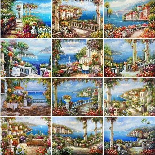 Evershine 5D DIY Diamond Embroidery Seaside Hobbies And Crafts Diamond Painting Town Landscape Rhinestone Art Home Decorations