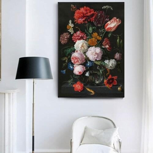 Europe Vintage Classic Roses Flowers Glass Vase Art Canvas Print Oil Painting Wall Picture Living Room Home Decoration Poster